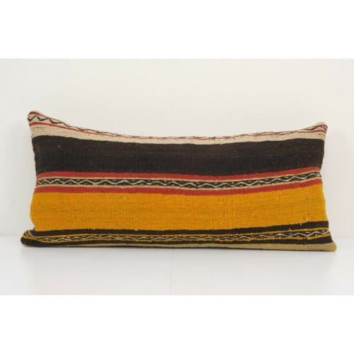 14" x 30" Vintage Striped Organic Wool Kilim Pillow | Linens & Bedding by Vintage Pillows Store