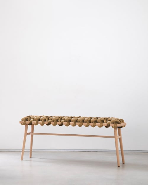 Truffle Velvet Woven Bench | Benches & Ottomans by Knots Studio