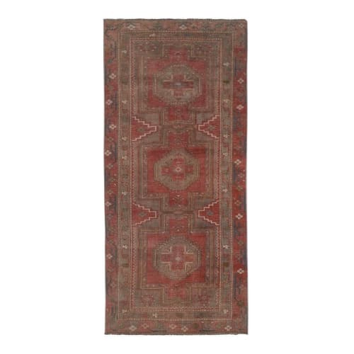 Vintage Tribal Geometric Caucasian Runner Rug Hand-Knotted | Rugs by Vintage Pillows Store