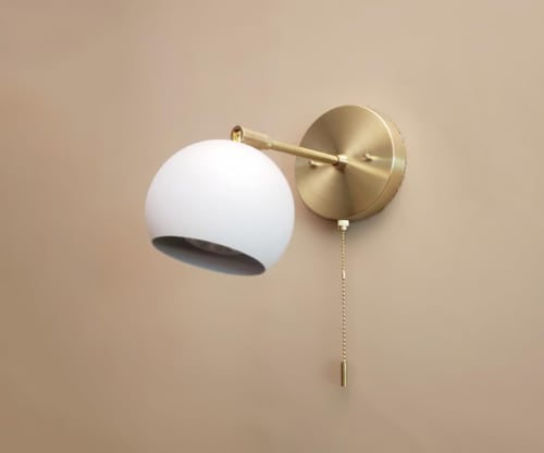 Pull Chain Adjustable Wall Light - Gold and White Modern | Sconces by Retro Steam Works