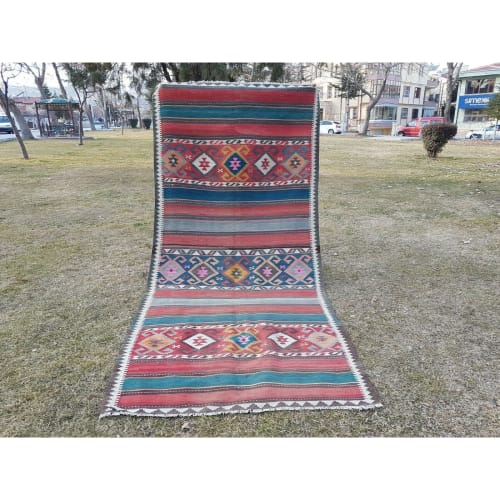 Foyer Size Vintage Handwoven Kurdish Wide Kilim Rug Runner | Rugs by Vintage Pillows Store