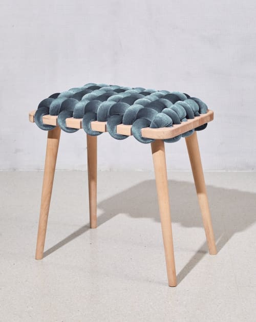 Sage Velvet Woven Stool | Chairs by Knots Studio