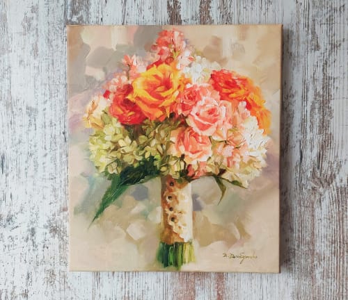 Bridal bouquet painting canvas original art, Custom wedding | Oil And Acrylic Painting in Paintings by Natart