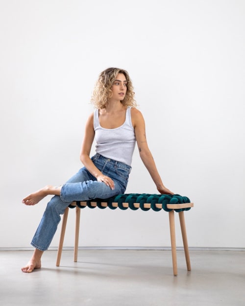 Petrol Velvet Woven Bench 37"\ 47" | Benches & Ottomans by Knots Studio