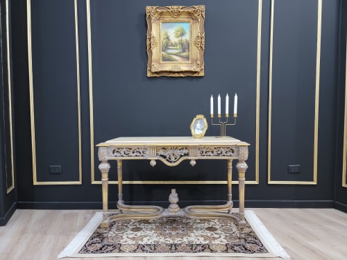Louis XVI Console Table / Powdered  Gold Leaf Hand Carved Fr | Tables by Art De Vie Furniture