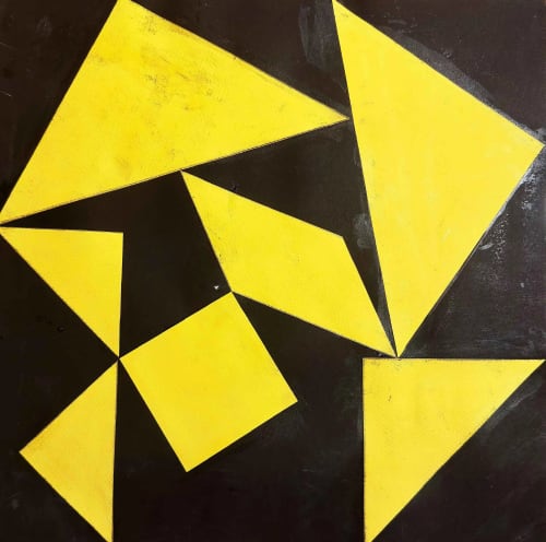 Golden Fracture - Framed Original Collage - Geometric Minimalist | Paintings by Eman's Gallery