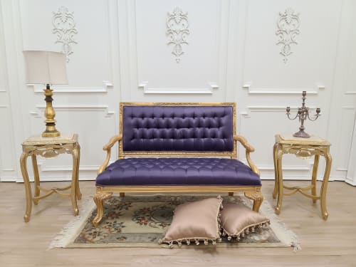 French Settee/Antique Gold Leaf Finish/ Hand Carved Beech Wo | Couches & Sofas by Art De Vie Furniture