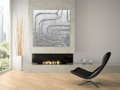 Sculptural 3d silver wall art sculpture painting silver leaf | Mixed Media in Paintings by Berez Art