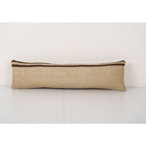 Handwoven White Striped Turkish Kilim Pillow, Organic Hemp B | Pillows by Vintage Pillows Store