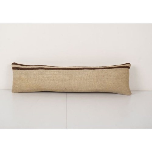 Handwoven White Striped Turkish Kilim Pillow, Organic Hemp B | Cushion in Pillows by Vintage Pillows Store