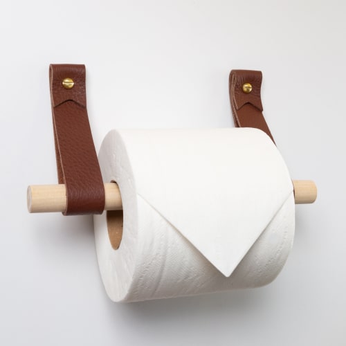 Toilet Paper Holder Kit [Flag End] | Strap in Storage by Keyaiira | leather + fiber | Artist Studio in Santa Rosa