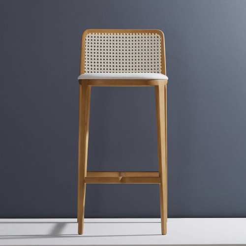 "Wing" SW4. NT Wood, NT Cane, Textile 587 | Counter Stool in Chairs by SIMONINI