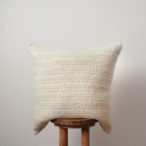 Cream White Wool with Beige Striations Pillow 24x24 | Pillows by Vantage Design