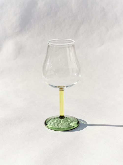 Hand Blown Tall Wine Glass in Yellow/Green | Drinkware by Barton Croft