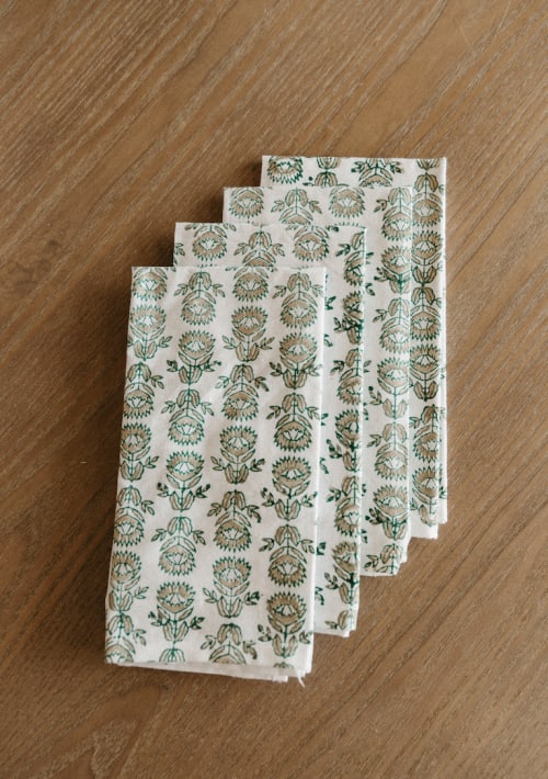 MENDED X DEMI: Dinner Napkins (set of 4) - Protea, Evergreen | Linens & Bedding by Mended