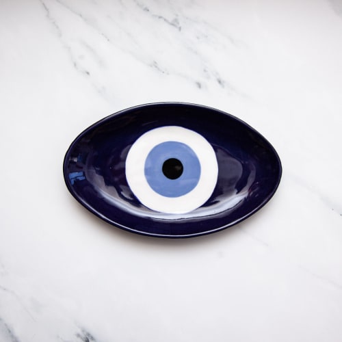 Nazar Evil Eye Oval Tray | Decorative Tray in Decorative Objects by Melike Carr