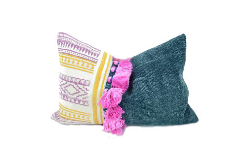 woven tassel cushion // woven tassel pillow // yellow tassel | Pillows by velvet + linen