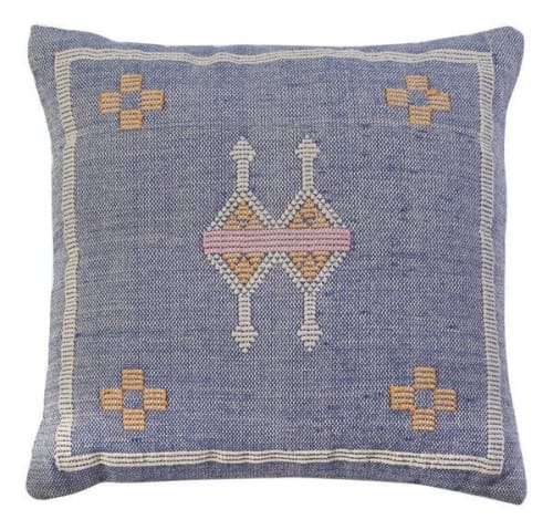 18" Indigo Embroidered Moroccan Throw Pillow | Pillows by Kevin Francis Design