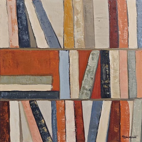 Cadence des livres – Bibliotheque abstraite peinture 40x40 cm | Sophie Dumont | Paintings by Sophie DUMONT.