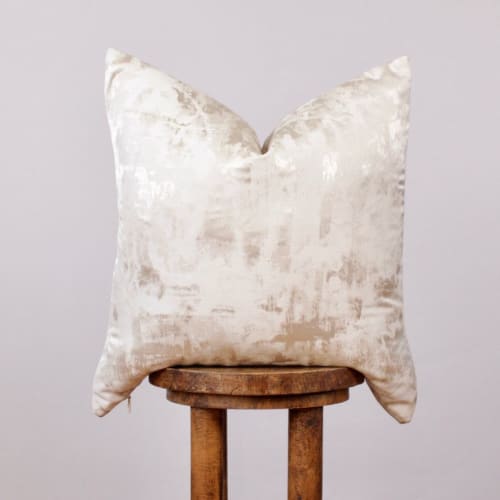 Silver Champagne Embroidered Decorative Pillow 21x21
