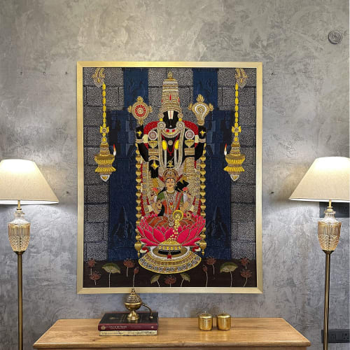 Tirupati Balaji Goddess Lakshmi Handmade Embroidered Preciou | Wall Hangings by MagicSimSim