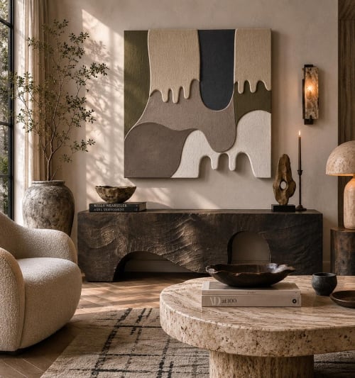 Handmade Vivid Wall Sculpture – Modern Geometric Plaster Art with Bold Textured Relief, Eco-Friendly Design for Unique Home Décor | Wall Hangings by Vaiva Art Atelier