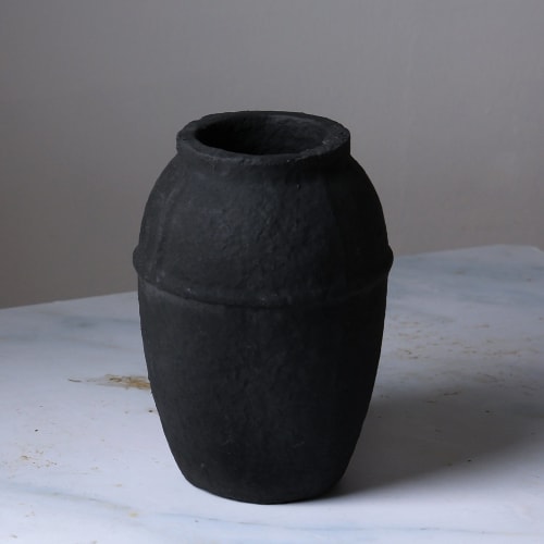 Paper Mache Vase, Black Minimal Shape | Vases & Vessels by FIG Living