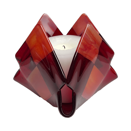 Red Checkerboard Glass Home Decor | Candle Holder in Decorative Objects by Sand & Iron
