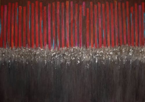 Textured red and gray canvas hand painted silver gold wall | Oil And Acrylic Painting in Paintings by Berez Art