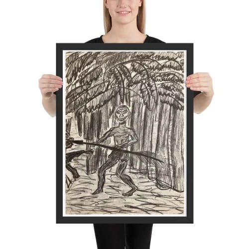 Framed Print - The Scavenger - Figurative Monochrome Warrior | Work by Eman's Gallery