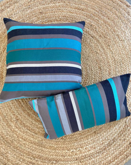 Turquoise Blue Striped Decorative Pillow | TURQUOISE | Cushion in Pillows by Limbo Imports Hammocks