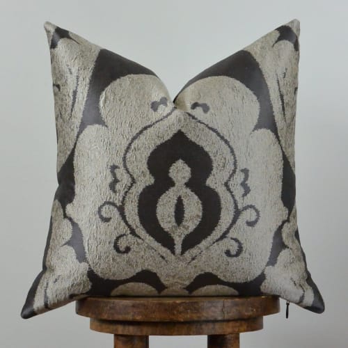 Shiny Medallion on Charcoal Decorative Pillow 18x18 | Pillows by Vantage Design