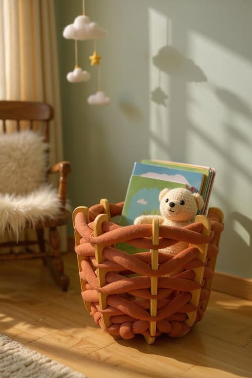 (M) Hull Basket in Red Earth Ultra suede | Storage Basket in Storage by Knots Studio