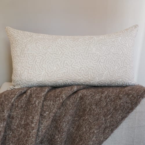 Cream and Beige Embroidered Stitch on Linen Pillow Set of 2 - 20x36 | Pillows by Vantage Design