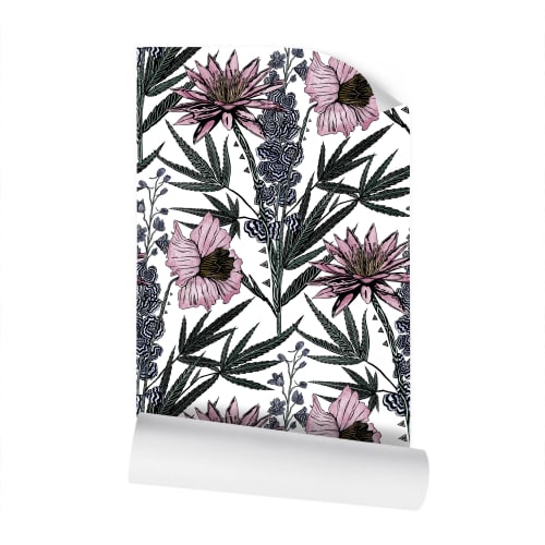 IVI Bouquet - Water Lily, Larkspur, Daisy w/ Cannabis Leaves | Wallpaper in Wall Treatments by Sean Martorana