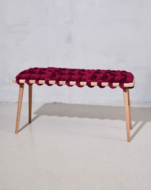 Purple Velvet Woven Bench | Benches & Ottomans by Knots Studio