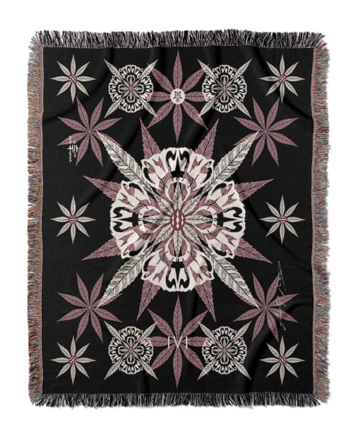 IVI Cannabis and Poppy Floral Jacquard Woven Blanket | Linens & Bedding by Sean Martorana