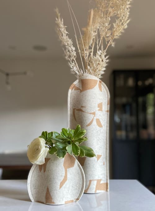 Vase Sleeve Duo 'Fragment' Bamboo on Wool White Tall & Small | Vases & Vessels by Lorraine Tuson