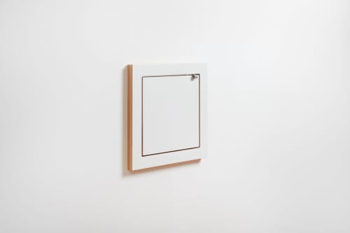 Wall Mounted Vanity Mirror | Fläpps Vanity Mirror | Folding Makeup Mirror with Shelf, Birch Plywood, White | Shelving in Storage by AMBIVALENZ