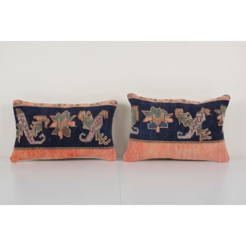 Set of Two Bohemian Wool Turkish Faded Blue Color Rug Pillow | Linens & Bedding by Vintage Pillows Store