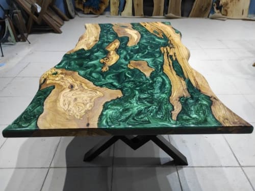 Living Room River Epoxy Resin Table, Live Edge Olivee Tree | Dining Table in Tables by LuxuryEpoxyFurniture