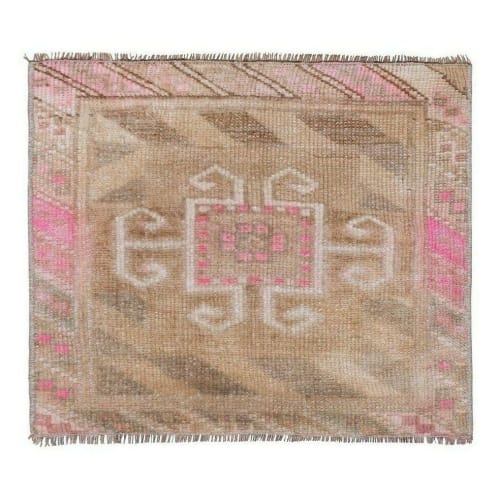 Square Faded Turkish Handknotted Rug - Wool Designer Carpet | Rugs by Vintage Pillows Store