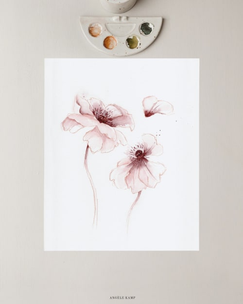 Oriental Poppies 03 original watercolor | Paintings by Angele K
