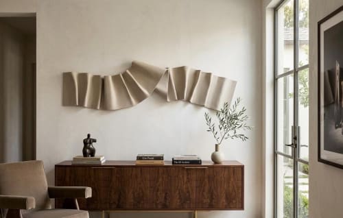 Modern 3D Textured Wall Art – Sculptural Plaster Painting – Handmade Folded Fabric  – Designers Choice | Wall Hangings by Vaiva Art Atelier