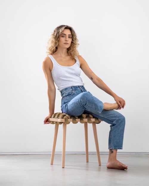 Truffle Velvet Woven Stool | Chairs by Knots Studio