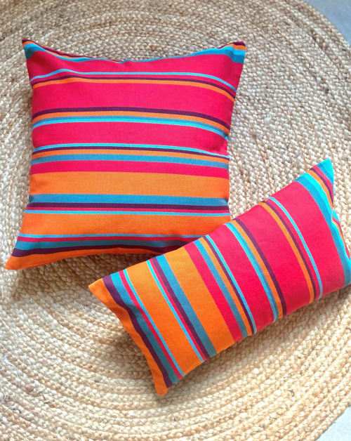Eclectic Red & Orange Striped Pillow | TANGERINE | Pillows by Limbo Imports Hammocks