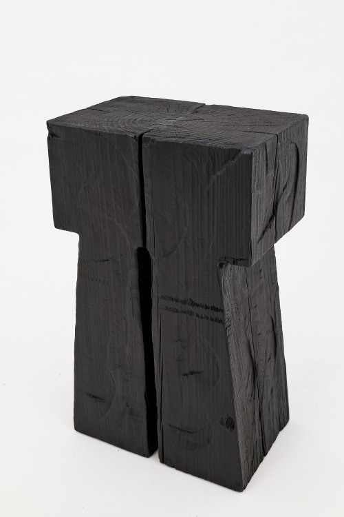Sculptural Charred Wood Side Table in Solid Wood | Tables by Logniture