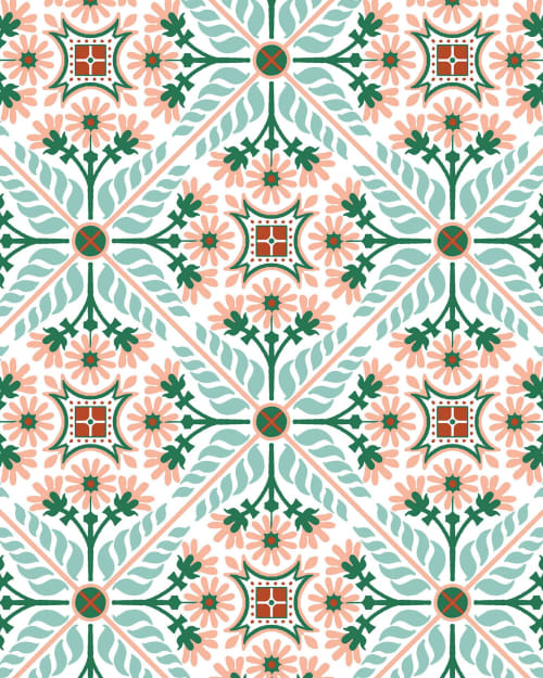 Floral Tile Contact Paper - Muti-color, multiple options | Wallpaper by Samantha Santana Wallpaper & Home
