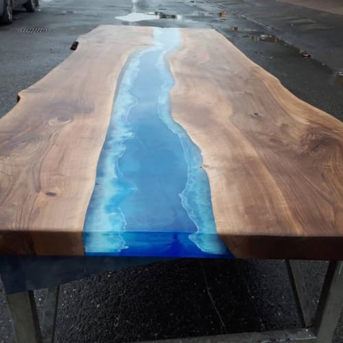 Custom Deep Blue Ocean Epoxy Table | Dining Table in Tables by Ironscustomwood