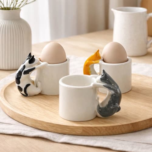 Cat Egg Cup (set of 3) – A Playful Ceramic Breakfast Object | 4am Product Design | Dinnerware by 4AM Product Design